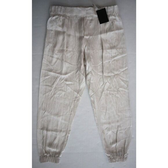 ATM Women's Sz S Beige Striped Pleated Cropped Pants & Sz M Sleeveless Top - Picture 8 of 16